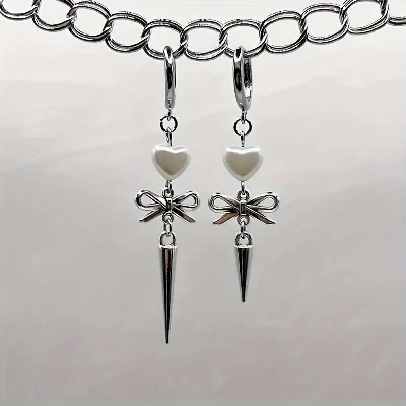 Handmade Asymmetrical Bow & Silver Star Pendant Earrings with Spikes