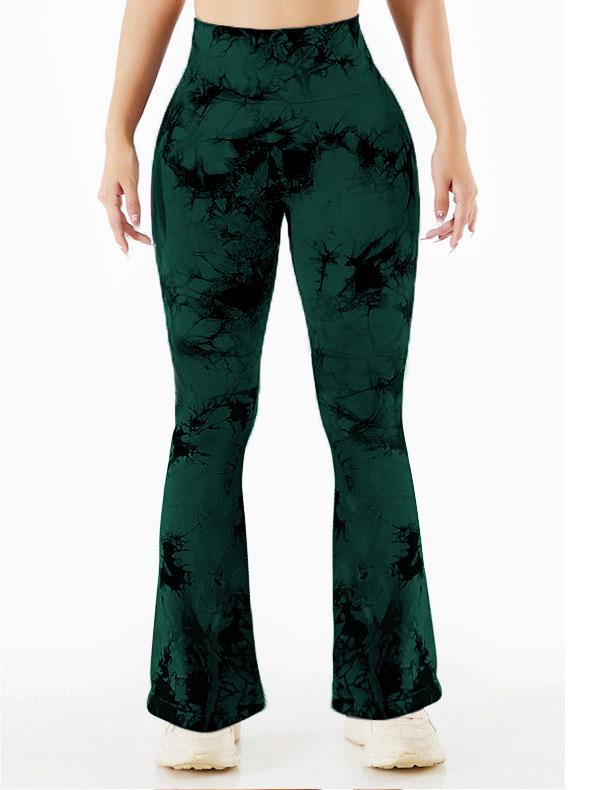 Damen High-Waist Batik Schlag-Yoga-Hose - Pfirsich Po, Atmungsaktiv, Schlankmachend, Weitbeinige Fitness-Tights