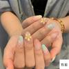 Gradient Blue 3D Floral Wearable Nails: Spring/Summer Cat Eye Whitening Manicure