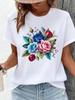 (Asian Size) Clothing T Shirt Print flower sweet Female Woman Women Fashion Tee Top Short Sleeve Graphic T-shirts