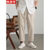 Hengyuanxiang Men's Summer Thin Cotton Linen Cropped Casual Pants