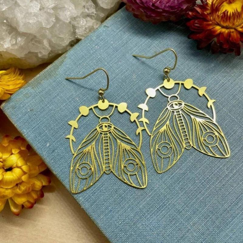 Gothic Moth Moon Phase Earrings – Witchy Gift for Him