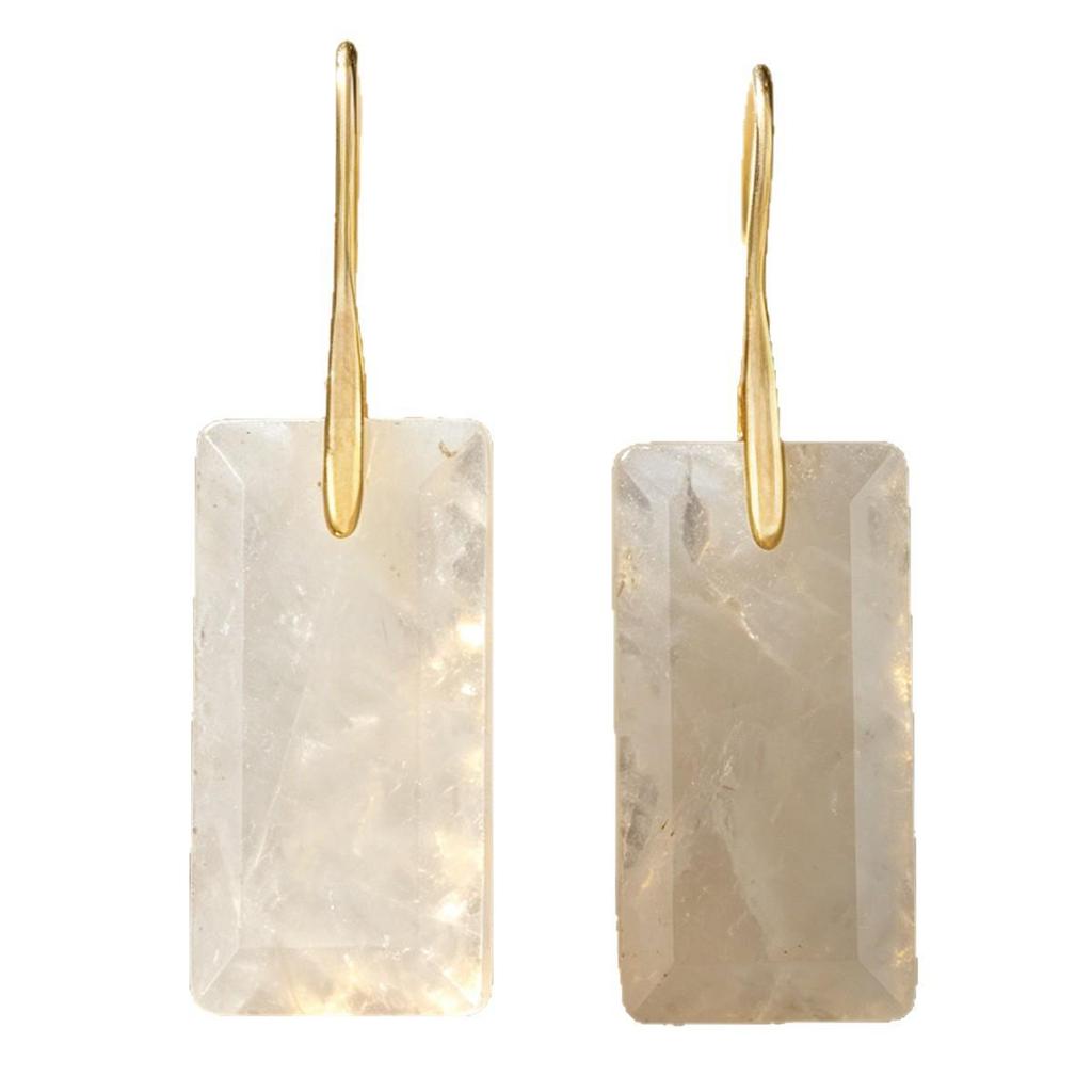 Boucles d'oreilles en cristal blanc européennes et américaines: Agate Blanche Haut de Gamme avec Crochets en Cuivre Plaqué Or
