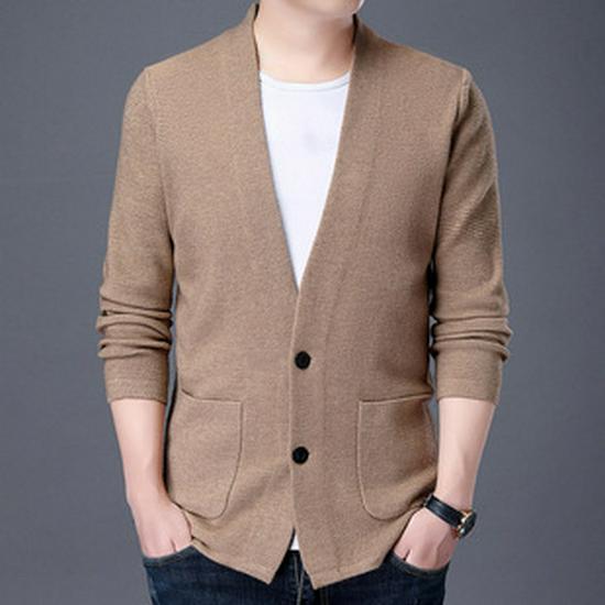 Men's V-Neck Winter Knit Sweater - Middle-Aged Thick & Warm Pullover
