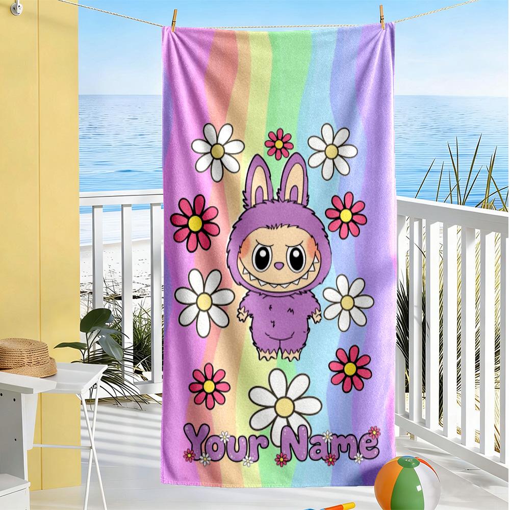 Labubu Customize Text Beach Towel High Absorbency & Quick-Dry Portable for SwimmingBeachCamping Travel Beach AccessoriesGym