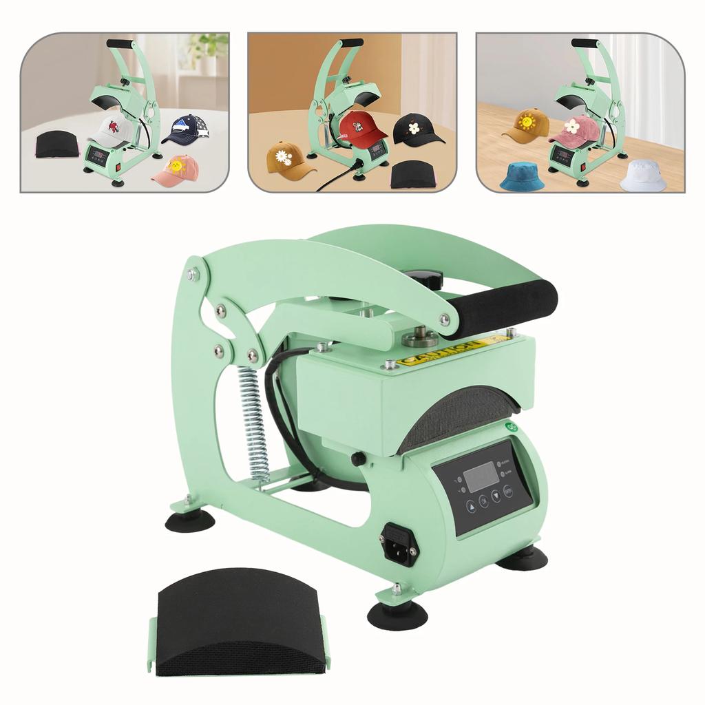 2-in-1 Green Hat Heat Press Machine W/ Timer & Temperature Control - Digital Precision,Non-Slip Base,DIY Customization for Hats
