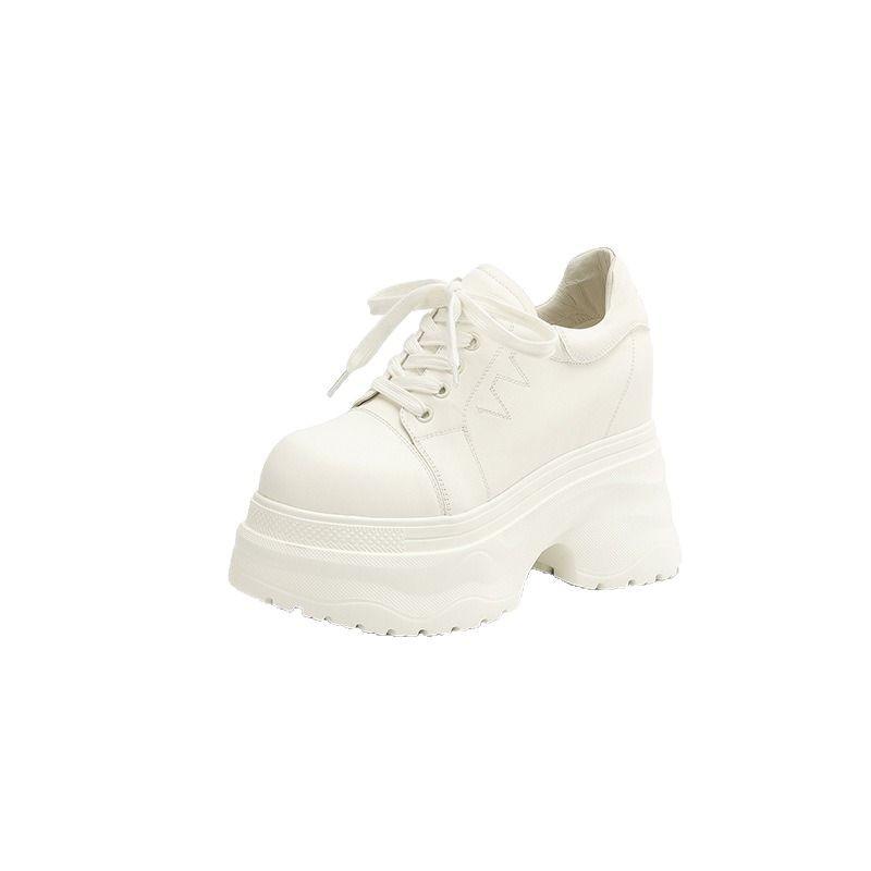 12Cm inner height increase round head leather lace-up single shoes women's spring and autumn waterproof table thick sole hate sky high muffin high he