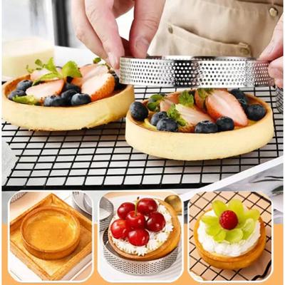 10PCS Round Stainless Steel Tart Ring Heat-Resistant Perforated Molds DIY Mousse Fruit Pie Tartlet Doughnut Mold Kitchen Tools