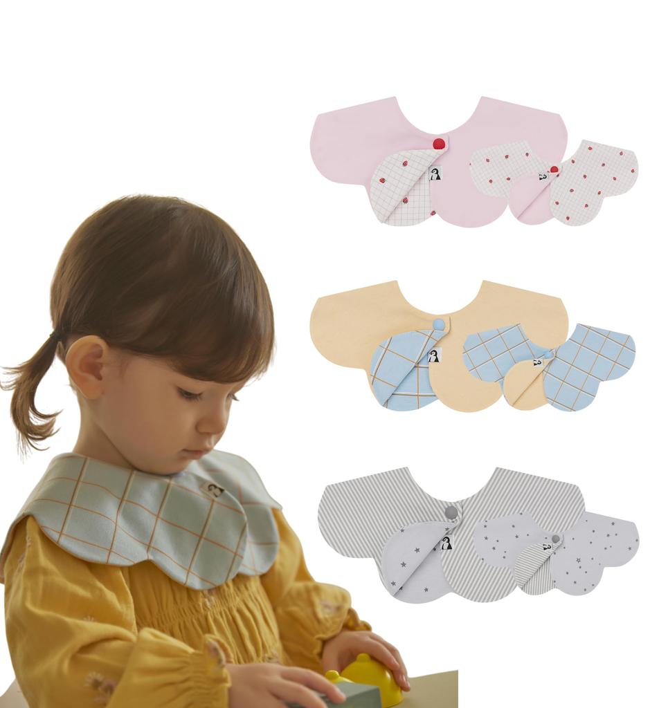 Konny Reversible Bib Set of 3 Baby Bibs Rolling Absorbent and Simple for Girls and Boys Baby Coordination Baby Shower Gift Stylish Present 3 Pieces