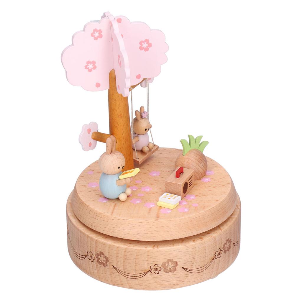 Music Box Beech Wood Cute Rabbit Music Box Toy Present for Christmas Birthday Wedding