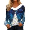 Women's T Shirt Tee Christmas Print Shirt Long Sleeve Party Christmas Fleece Collar V Neck  Top