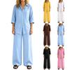 Casual Driekwart Set voor Dames Losse Pasvorm Knopen aan de Voorkant Blouse en Wijde Pijpen Broek Lichte Zomer Outfit Zachte Stof