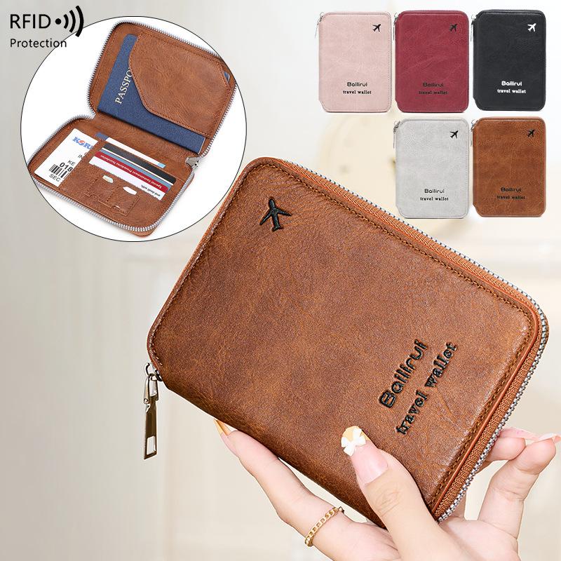 RFID Passport and Ticket Holder with Zipper - Unisex Travel Document Organizer
