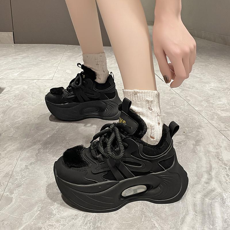 Fashion Women High Platform Sneakers 7.5CM Wedge Heels Walking Shoes Woman New Autumn Winter Warm Vulcanize Shoes Female Chunky Sneakers