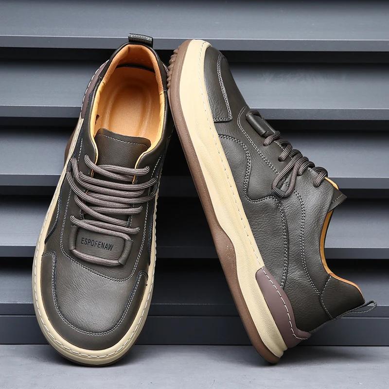 Fashion Luxury Brand Men's Shoes Fashion Genuine Leather Skateboard Shoes for Men Breathable Walking Sneakers Comfortable Casual Shoes