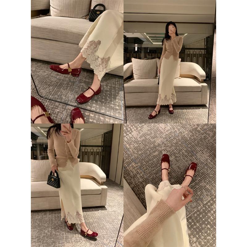 Fårskinnsversion stor guldbukett fyrkantig spänne med platt sula Mary Jane enkelsskor dam pendlarsskor bröllopsskor