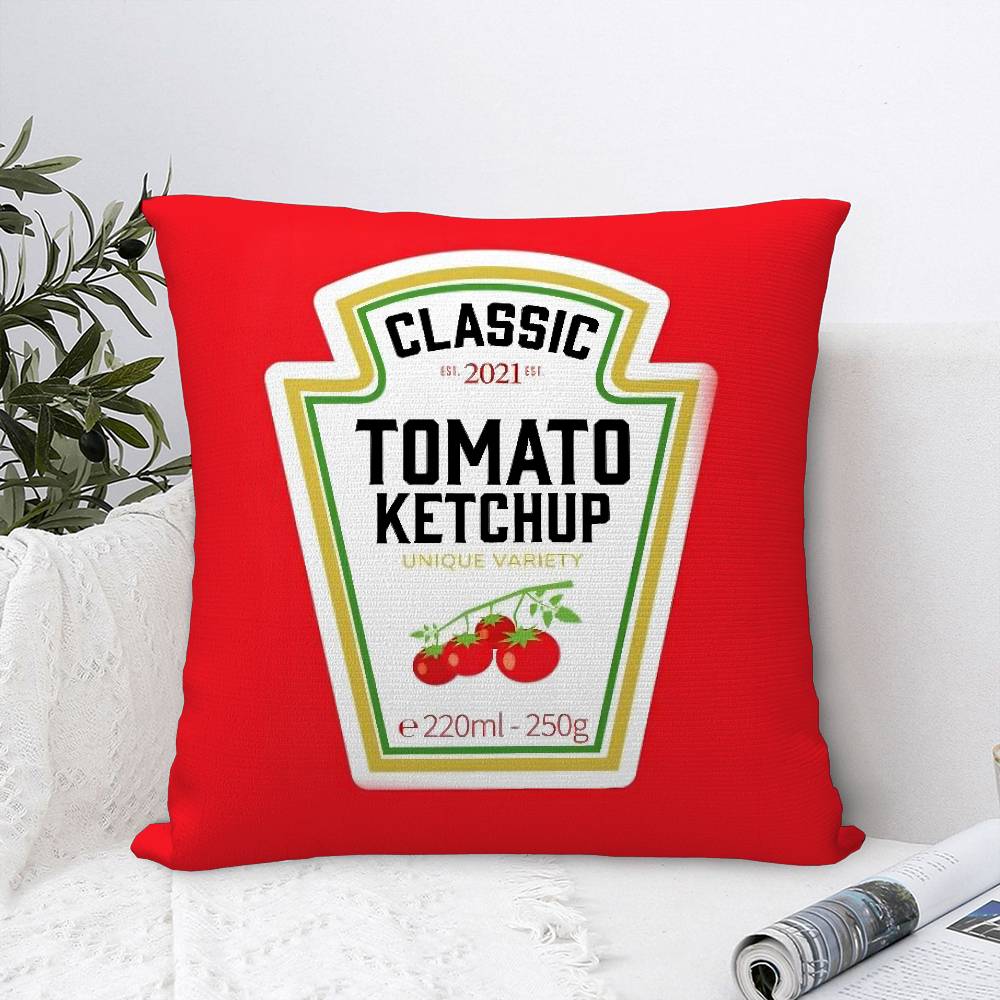 Federa Cuscino Divertente Etichetta Ketchup Tessuto Peluche Morbido Stampa Double Face Copricuscino per Divano Copricuscini