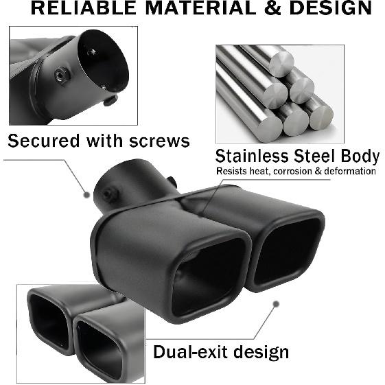 Dvojité koncovky výfuku, vstup 2,5 palce, univerzální nerezové zakřivené koncovky výfuku, čtvercová dvojitá koncovka, výfuková trubka automobilu, tlumič, zadní hrdlo, koncovka výfuku