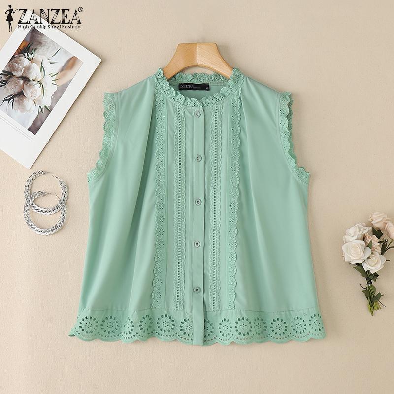 ZANZEA Damen Lässige Rundhals Aushöhlen Sommer Ärmellose Tanktops