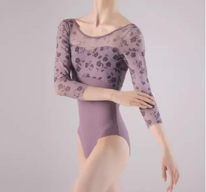 ProDance Floral Print Long Sleeve Ballet Leotard Size L Women's (PLL012BA, Lavender, (165cm))