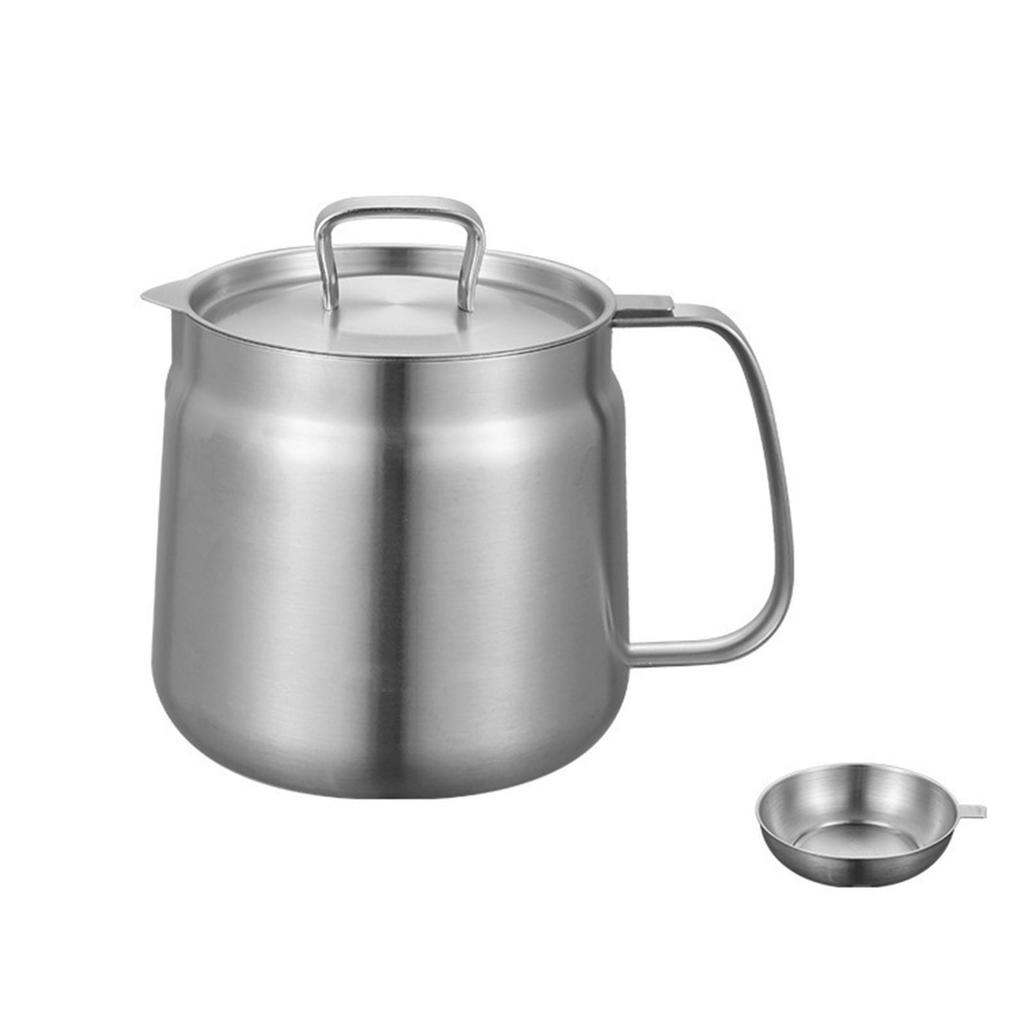 Grease Container 304 Stainless Steel 1.5L Cooking Oil Keeper Bacon Grease Storage Can with Fine Mesh Strainer and Lid