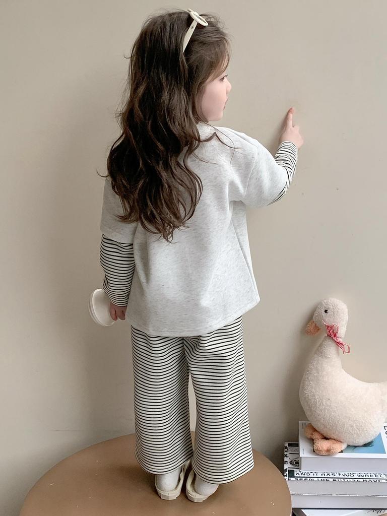 Φθινόπωρο 2025 Σετ Φούτερ & Φόρμας Color Block για Κορίτσια - Ριγέ Μακρυμάνικο Σετ Δύο Τεμαχίων