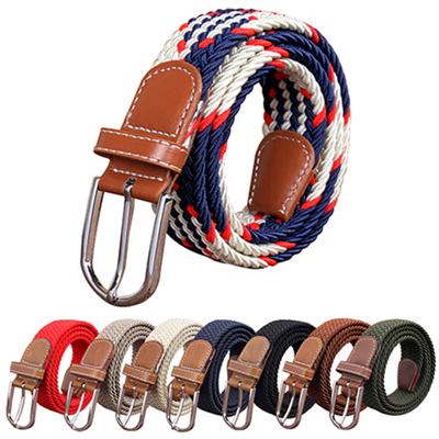 Men's Women's Canvas Plain Webbing Metal Buckle Woven Stretch Waist Belt Strap