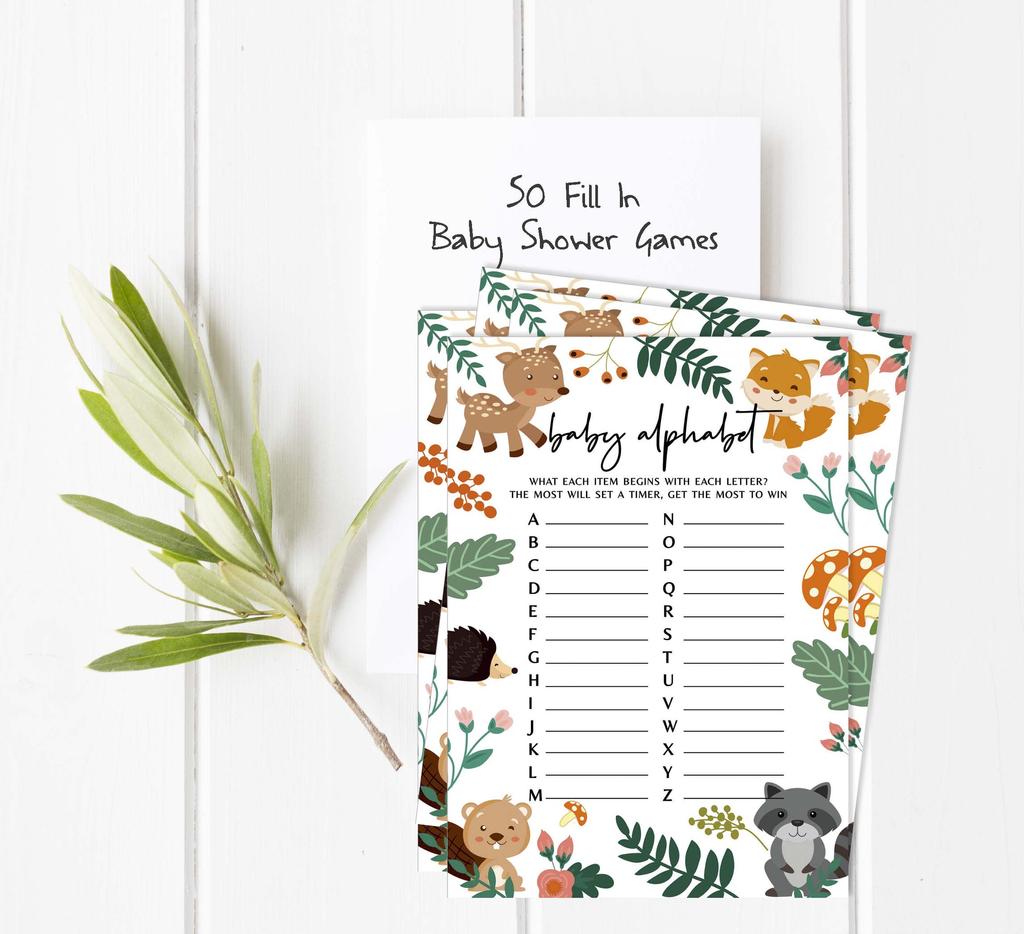 Inkdotpot 50 BabyA  AlphabetA  ABCA  GameA  Floral & Animals Baby Shower Game Gender Neutral Party