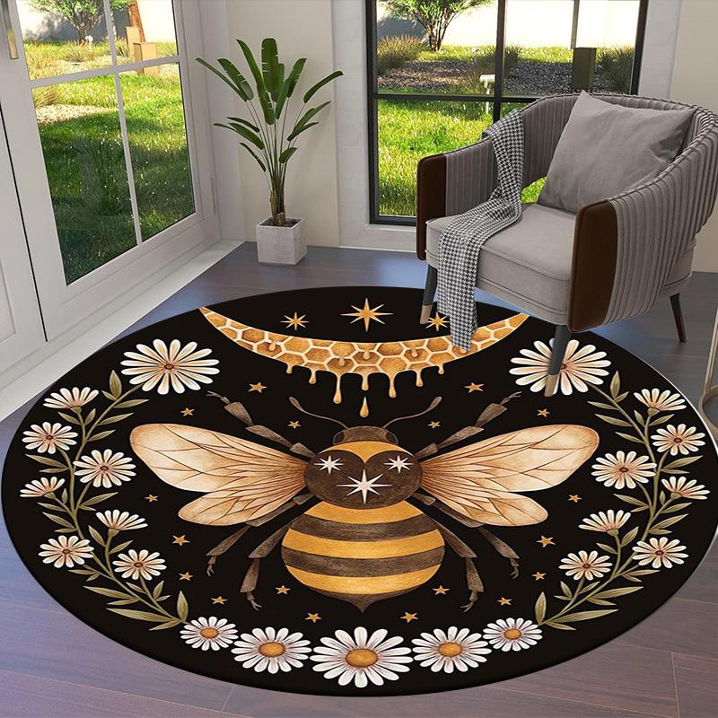 1pc Office Carpet Chair Mats Bee Moon Stars Flowers Circular Artwork Perfect for Decorating Office Chairs, Living Rooms, Or Bedrooms