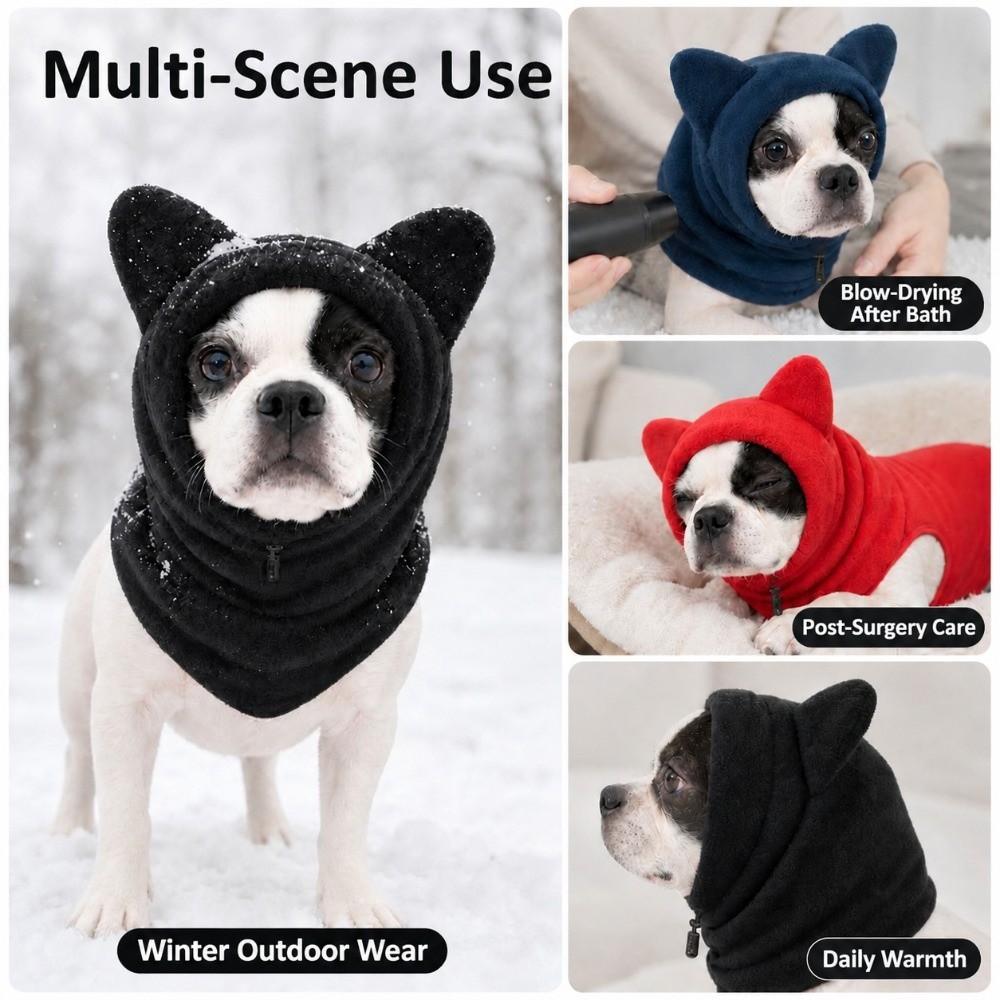 Adjustable Dog Head Cover Fleece Dog Ear Hoodie Soft Pet Headgear Outfit For Cats