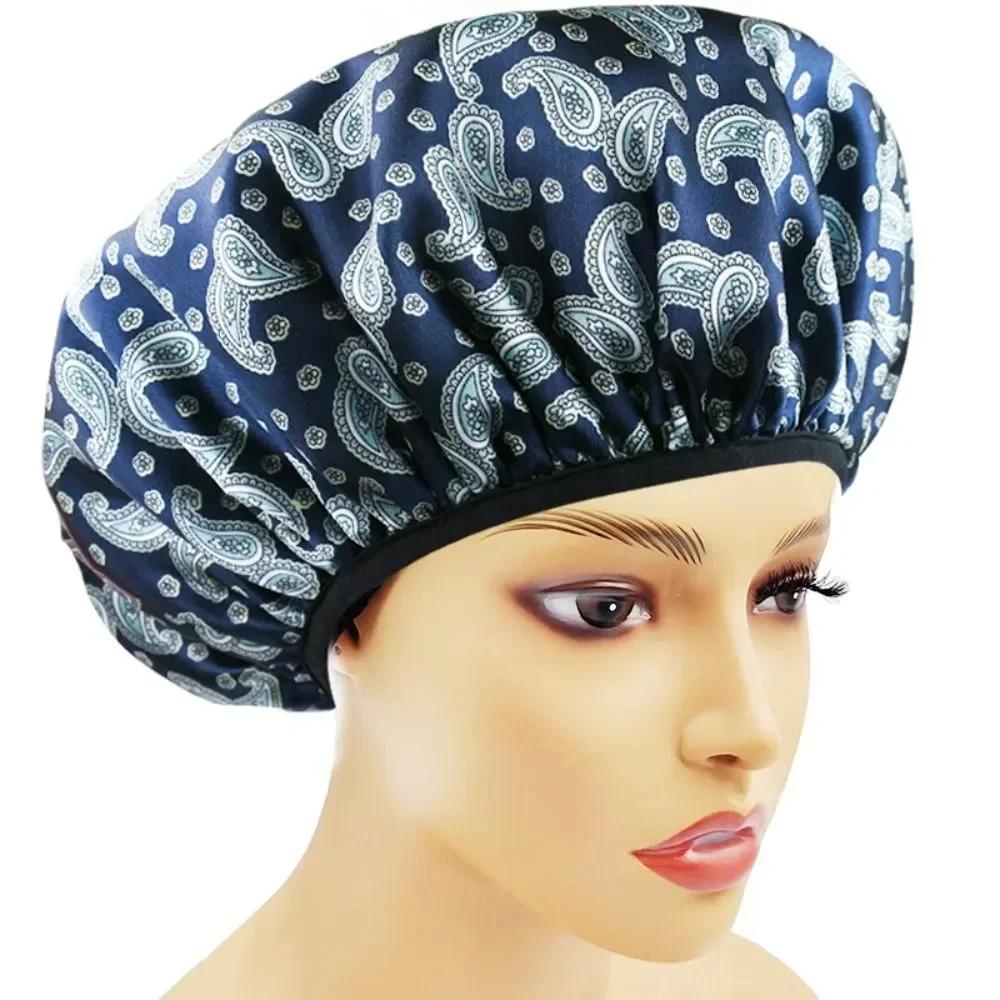 Shower Cap Terry Cloth Lined EVA Exterior Reusable Triple Layer Waterproof Large Bath Hair Cap for All Hair Hotel Travel