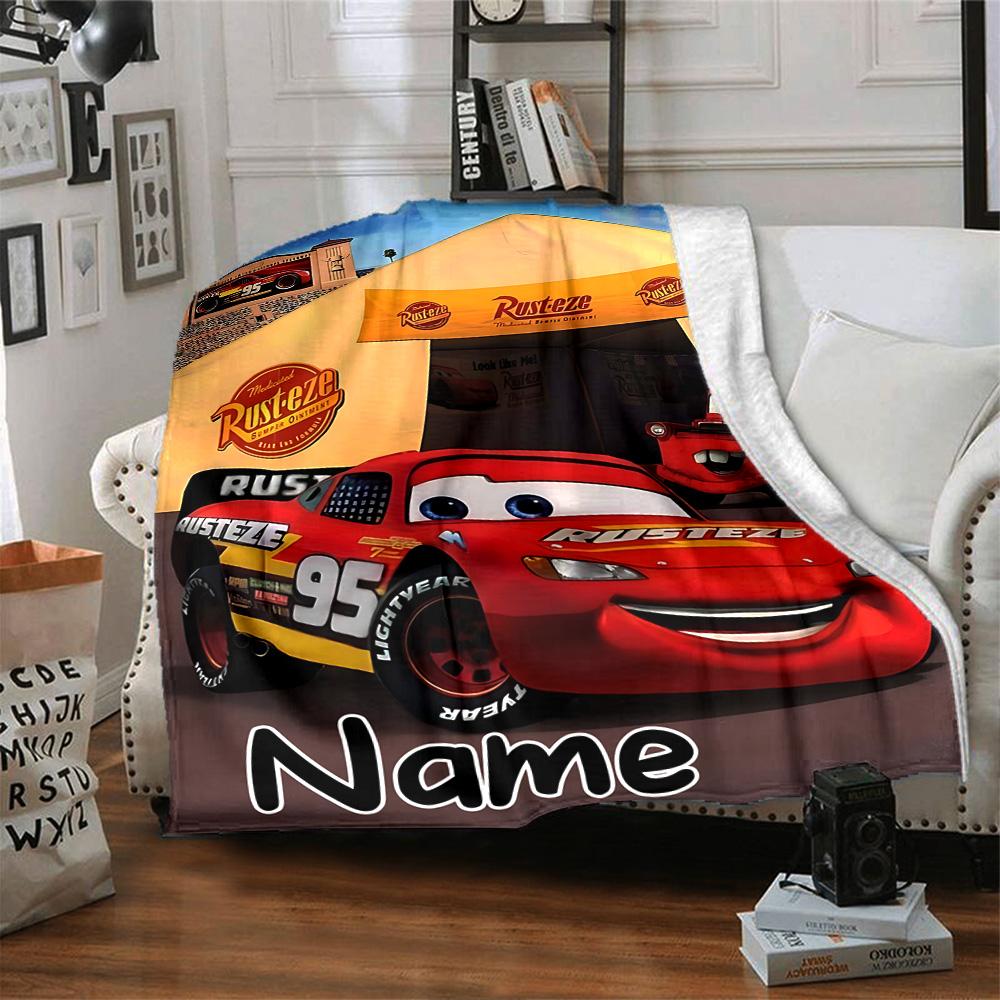Custom Name Mcqueen Mater Adventure Flannel Blanket for Super Soft Cute Comfort Blanket for Travel Bedding Couch Sofa Blanket