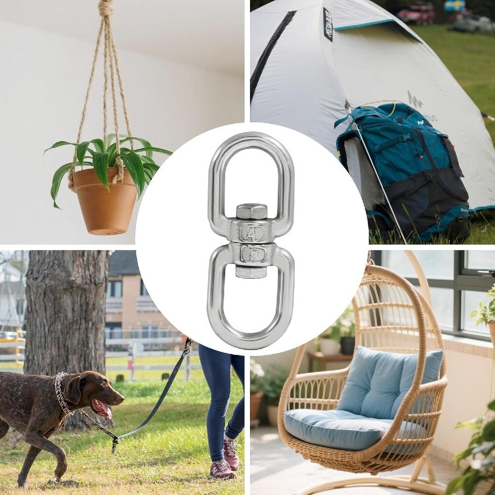 304 Stainless Steel Swivel Hook – 360° Double-Ring Connector – M4/M5/M6, 113-300kg – For Boating, Camping, Dog Leashes, Plant Hangers