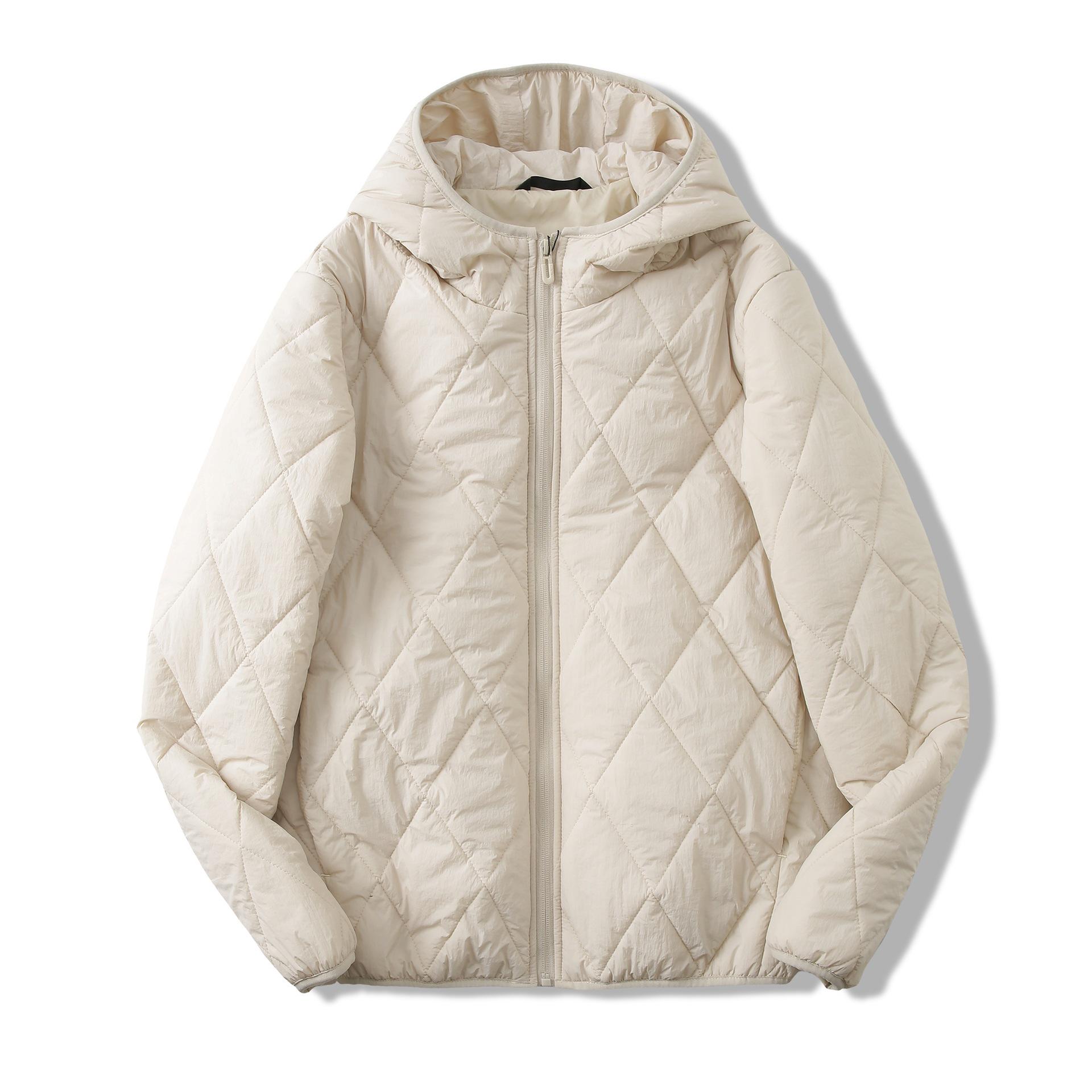 

Men s Hooded Cotton Jacket with Mulberry Silk, Diamond Pattern, Winter Casual Outerwear. Medium бежевий