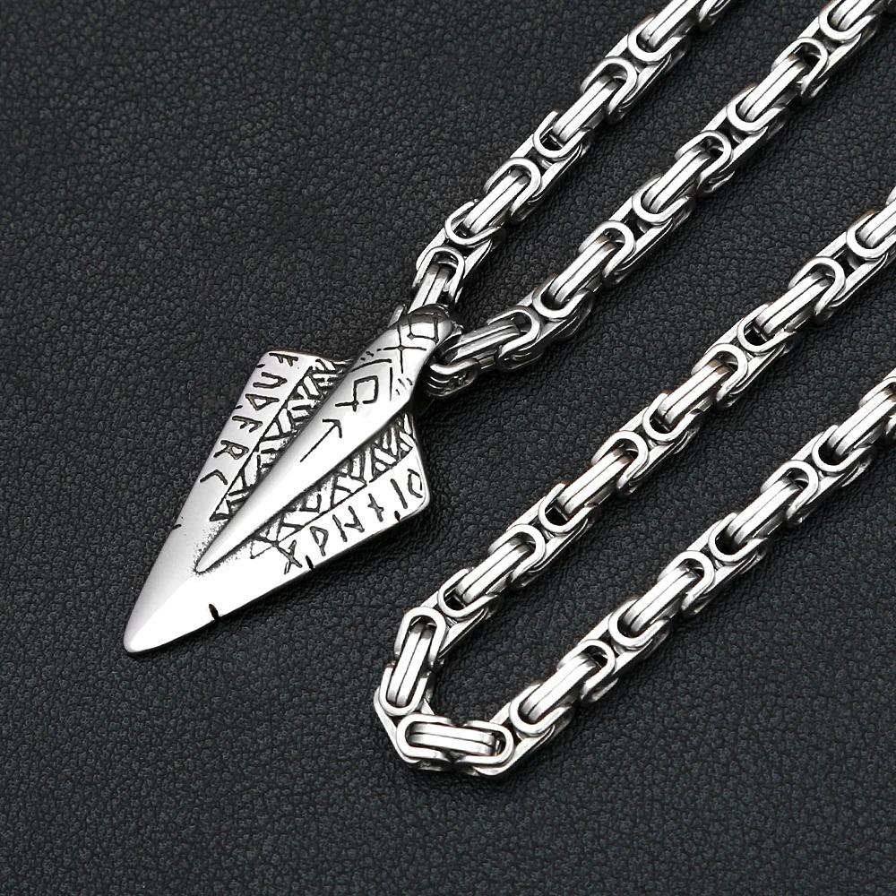 Viking Punk Arrowhead Pendant Stainless Steel Men Necklace Rune Sword Jewelry