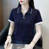 High quality contrasting color lapel short-sleeved T-shirt women's summer, new fashion polo shirt slimming top