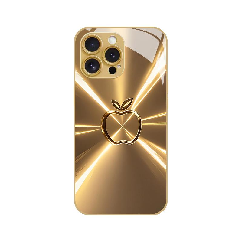 Aurora Colorful Desert Gold Glass Phone Case Suitable for iPhone 17 16 15 14 13 12 11 Pro/Max/Plus Anti Shock Back Cover