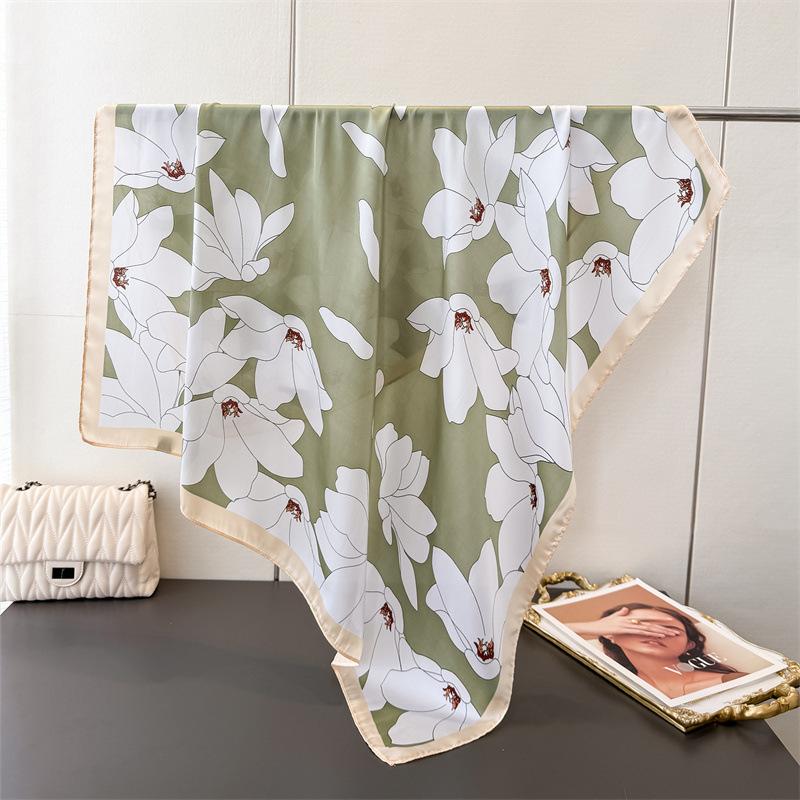 National Style Elegant And Versatile Satin Imitation Silk Printing Square Scarf Silk Scarf Shawl Headscarf Neck Protection Scarf