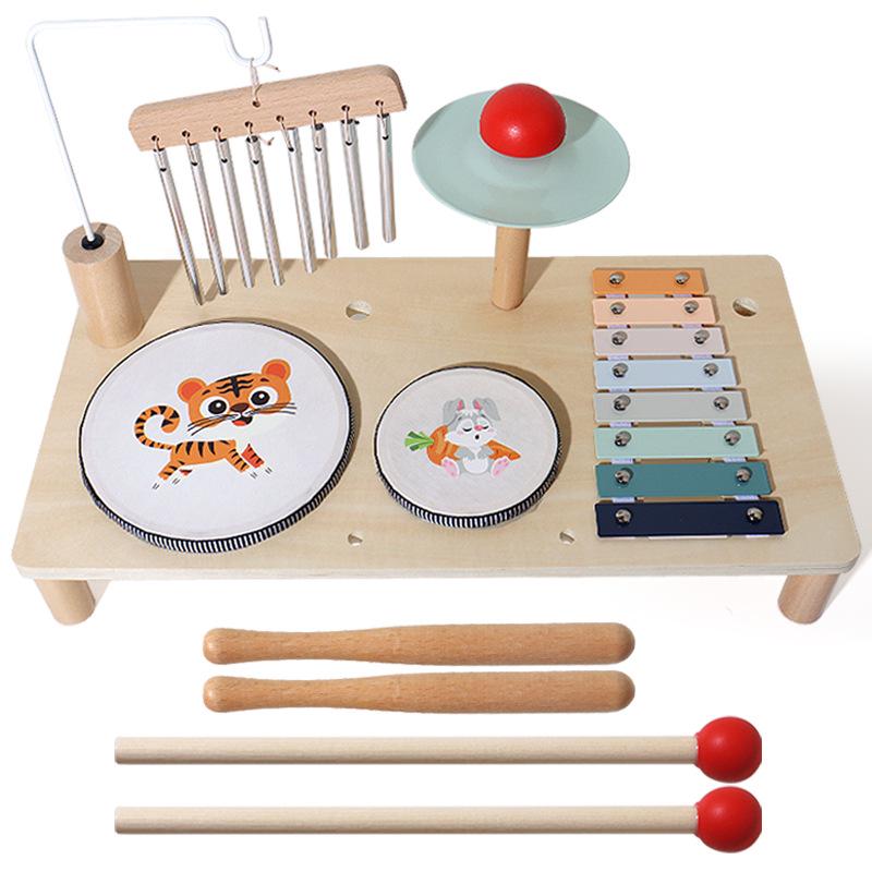 Children's Wooden Music Stand & Drum Set Montessori Xylophone Toy