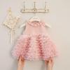 Baby Girl 1st Birthday Dress Solid Sleeveless Tiered Cake Skirt Fluffy Princess Party Gown Elegant Vest
