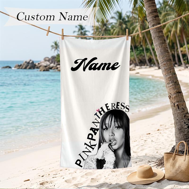 Pinkpantheress Custom Name Printed Beach Towel Personalized Soft Towel For Swimming Beach Travel