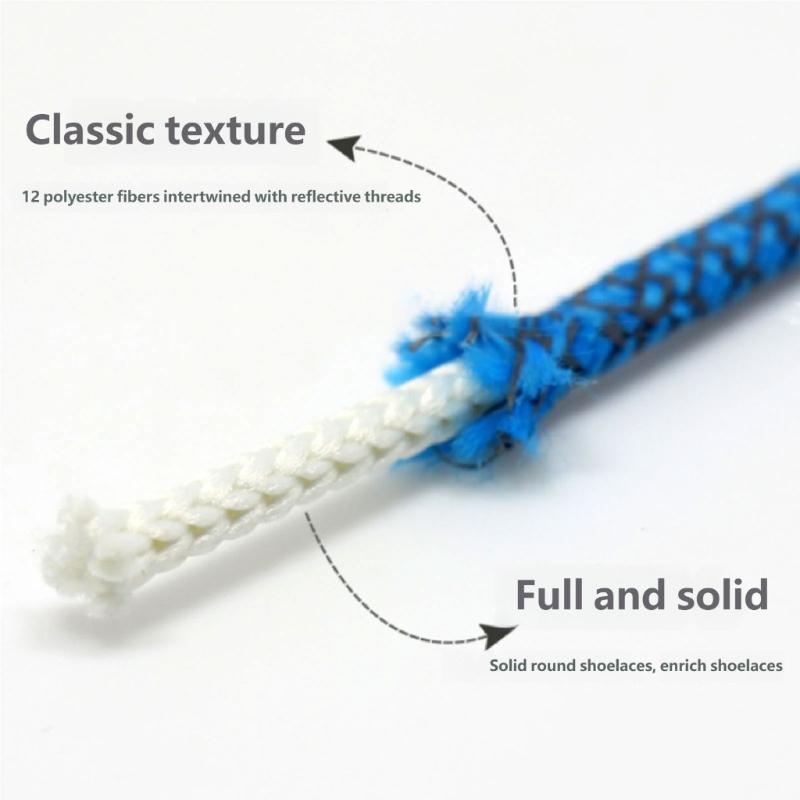 Reflective Polyester Shoelaces 120cm Long Anti Slip Woven Round Shoe Laces Replacement For Sneakers Casual Foowear