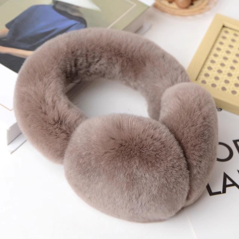 100% Natural Rex Rabbit Fur Ear Muffs Custom Cold Winter Comfort Furry Plush Warm Frostproof Collapsible Ear Muffs for Women
