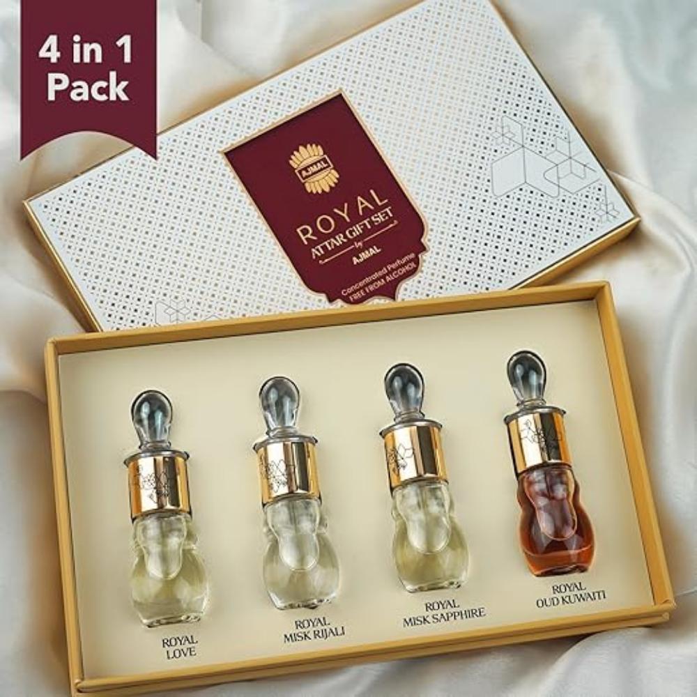 Royal Series Attar Set 4 X 5ml |  Perfume Oil for Men & Women |  | Includes Royal Love, Misk Rijali, Misk Sapphire & Oud Kuwaiti |