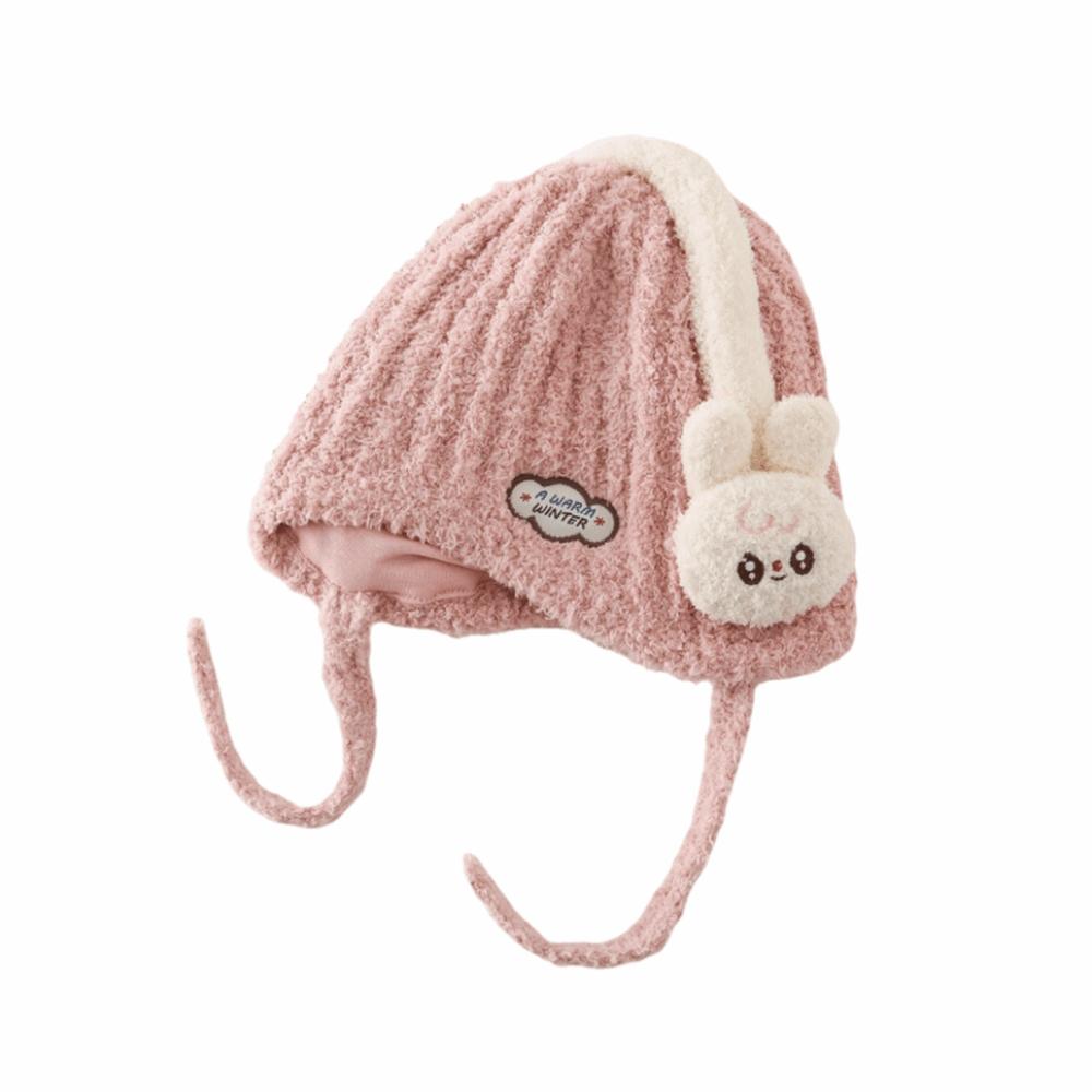 

Мультяшная детская плюшевая вязаная шапка, дышащая, детская шапка для защиты ушей, для активного отдыха розовый