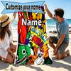 Custom Name Personalized Game Rainbow Friends Print Beach Towel, for Trip Camping Beach Party Home Decor, Birthday Gift for Family & Friends