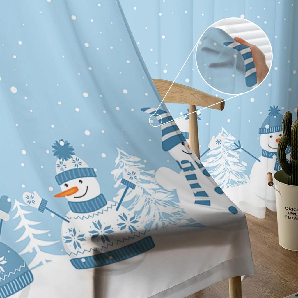 Vánoce Zima Sněhulák z cedrového listu TZávěsy do obývacího pokoje Ložnice Kuchyň Dekorace Okno Tylový závěs