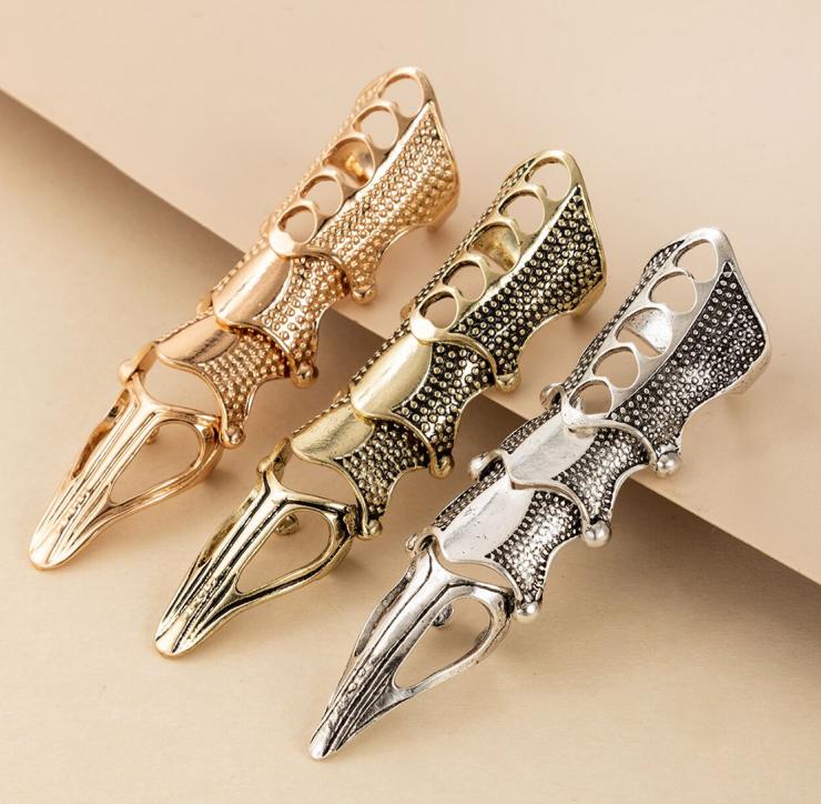 Punk Knight Skull Armour Knuckle Midi Finger Rings for Women Gothic Gold Alloy Adjustable Ring Party Jewelry