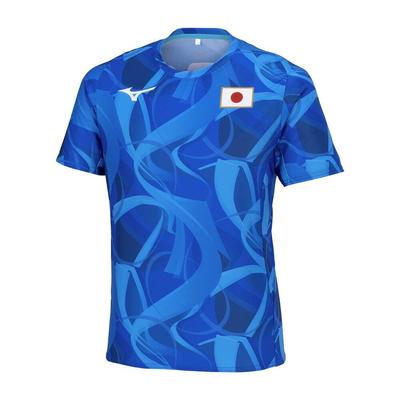 Mizuno Support T-Shirt with JAPAN Logo, Player-Inspired, Unisex, Kids' Sizes Available, MUGEN GRAPHIC 32MABPC1, Directoire Blue, Size 140