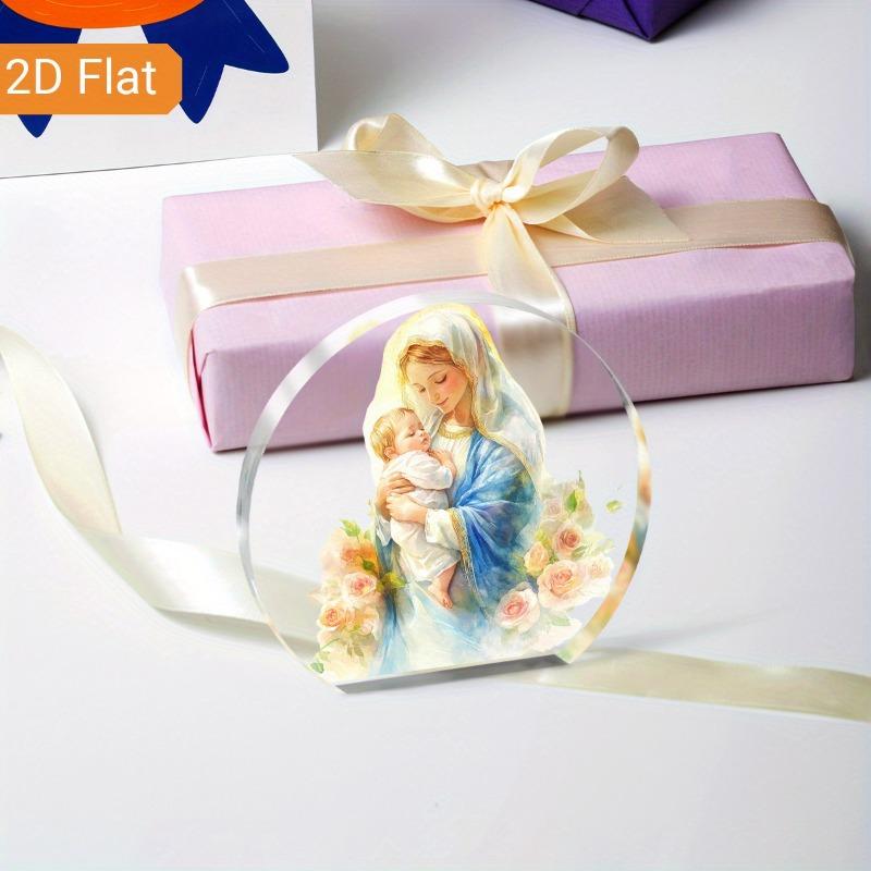 2D Flat Vintage Virgin Mary & Jesus Acrylic Desk Decor Plaque, Floral Garland Design, Suitable for Wall Decoration, Porch, Room, Villa, Accents Home,
